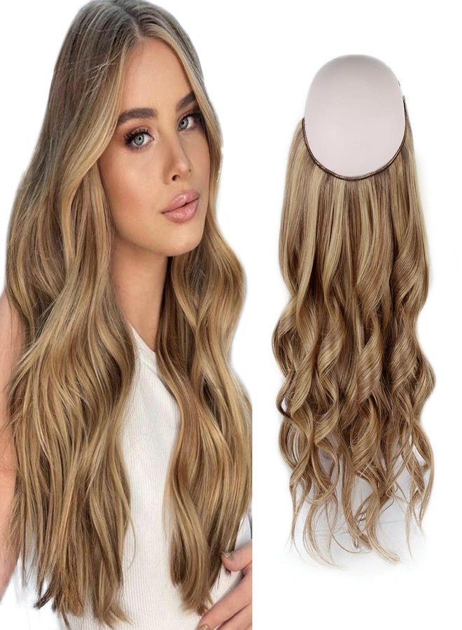 Sassina Invisible Wire Hair Extensions Real Human Hair with Transparent Wire Adjustable Size Secure Clips Natural Straight Secret Miracle Hairpiece, Highlight P6-12 16 Inch 80 Gram - Image 1